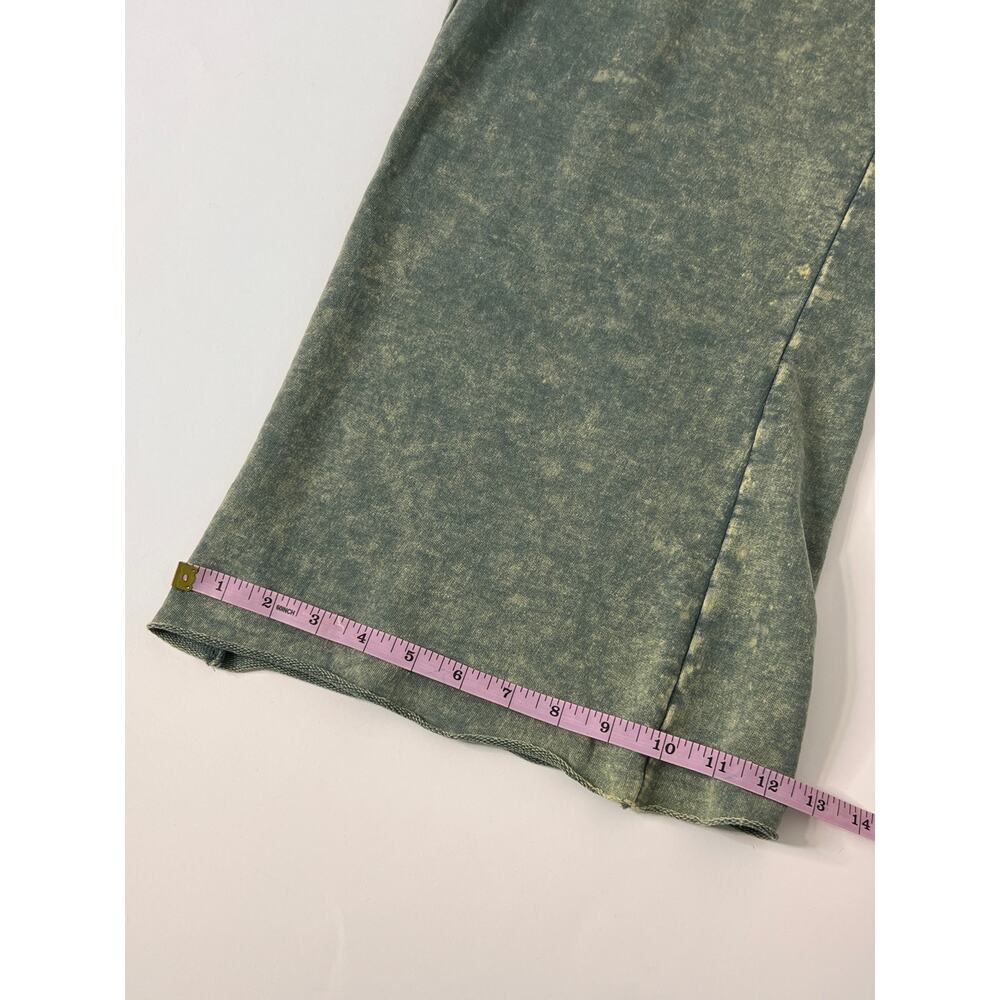 Zenana Acid Washed French Terry Palazzo Pants Small Olive Green Drawstring - Picture 9 of 10